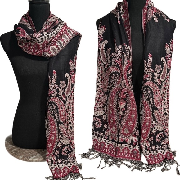 Elegant Large Shawl Wrap Double-sided Super Soft Quality Rayon Silver Black Pink - Picture 7 of 16